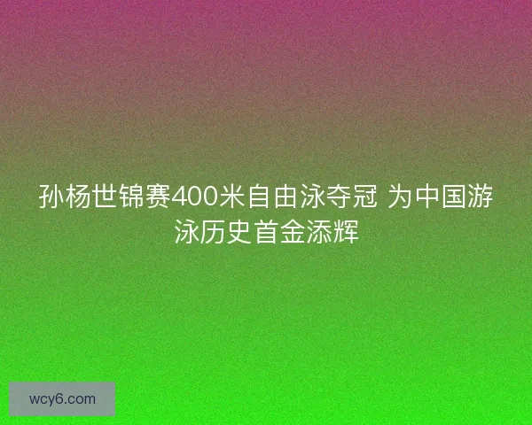孙杨世锦赛400米自由泳夺冠 为中国游泳历史首金添辉